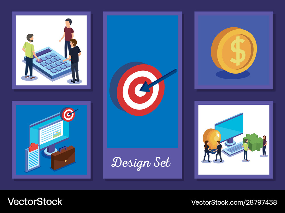 Designs set teamwork with people and icons Vector Image