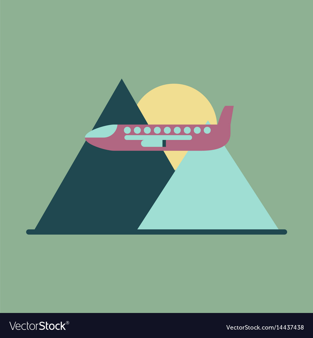 Icon flat design for airport plane in mountains