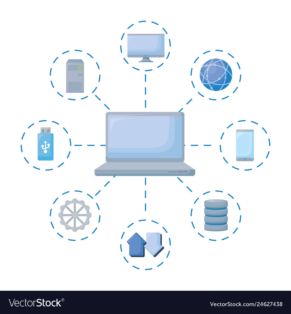 Laptop computer with data center icons