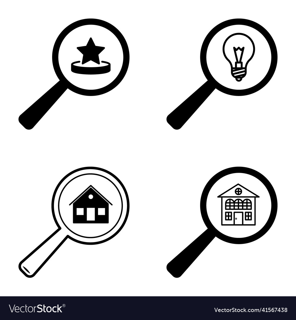 Magnifiers flat icon set isolated on white Vector Image