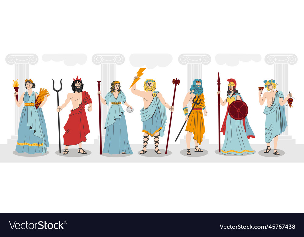 Olympus gods flat composition Royalty Free Vector Image