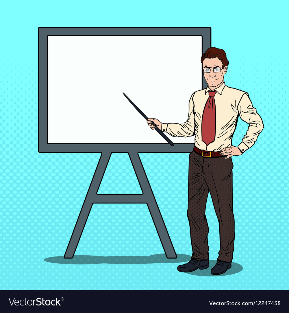 Pop art businessman with pointer stick