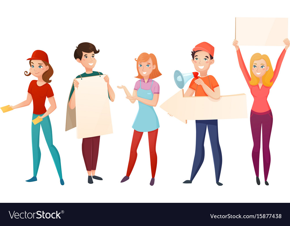 promoters-people-cartoon-characters-set-royalty-free-vector