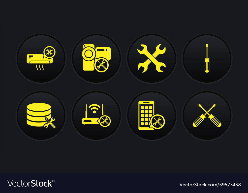 Set database server service screwdriver router vector image Set database server service screwdriver router