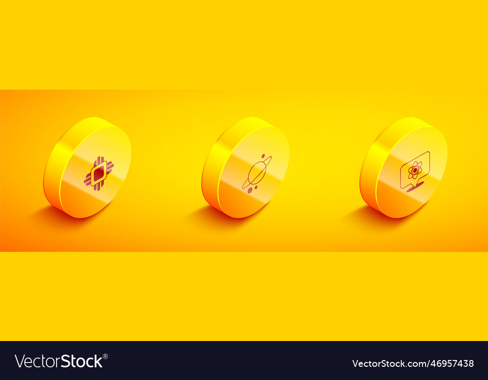 Set isometric processor cpu planet saturn vector image Set isometric processor cpu planet saturn