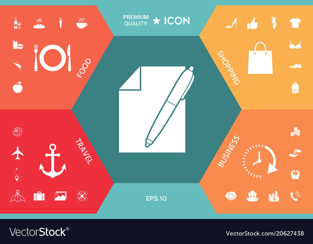 Sheet of paper and pen symbol icon Royalty Free Vector Image