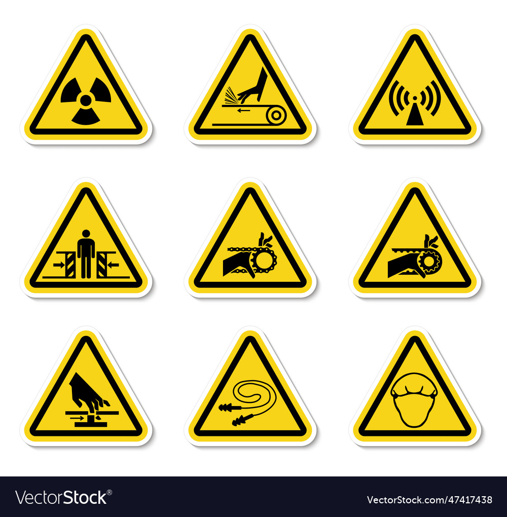 Triangular warning hazard symbols labels on white Vector Image