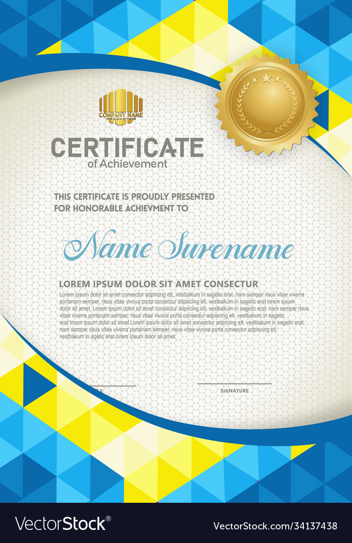 Vertical certificate template with triangle vector image Vertical certificate template with triangle