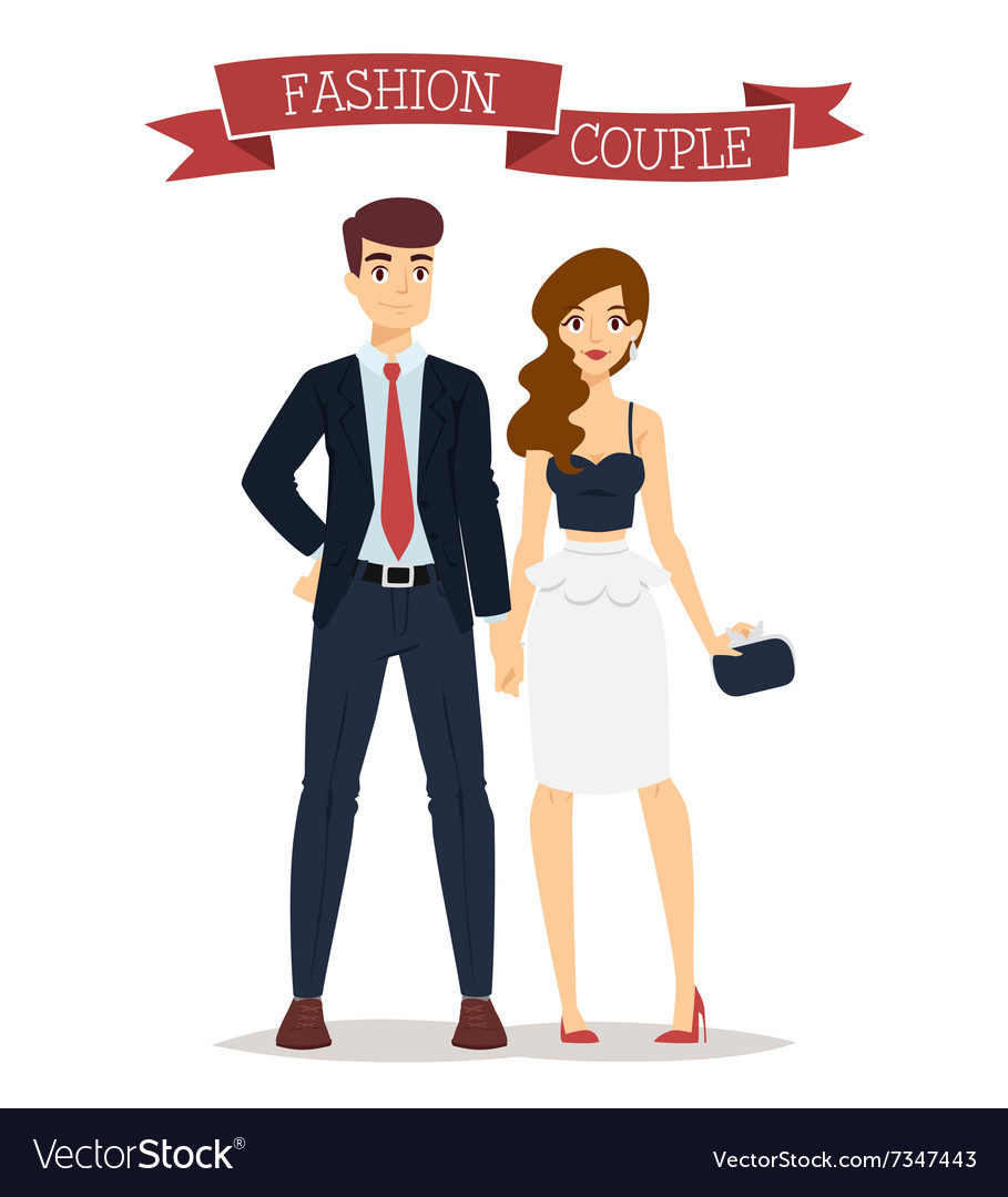 Beautiful cartoon couple fashion clothes Vector Image