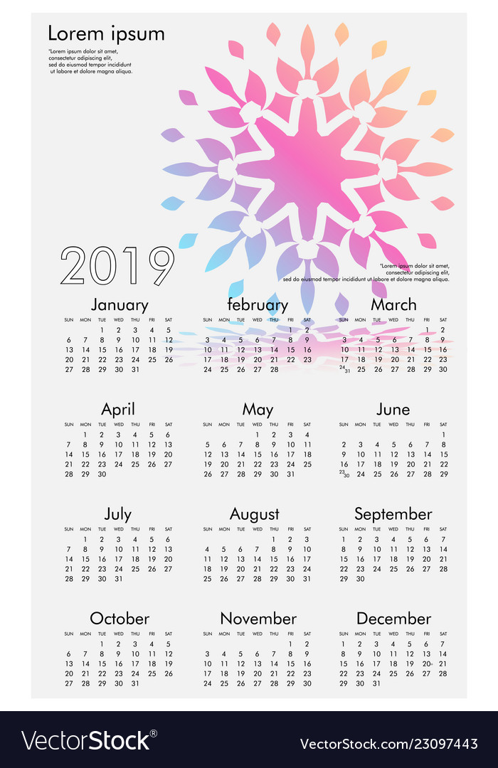 Calendar design for 2019 simple white background Vector Image