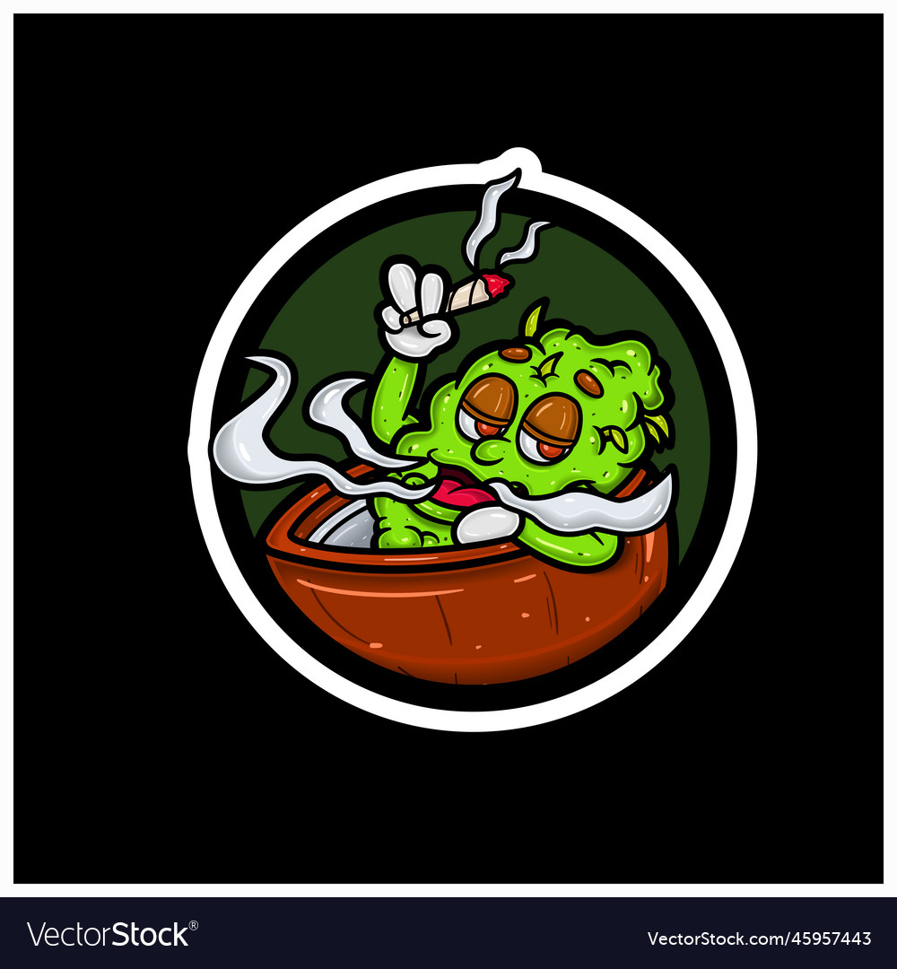 Circle sticker logo and weed bud on coconut