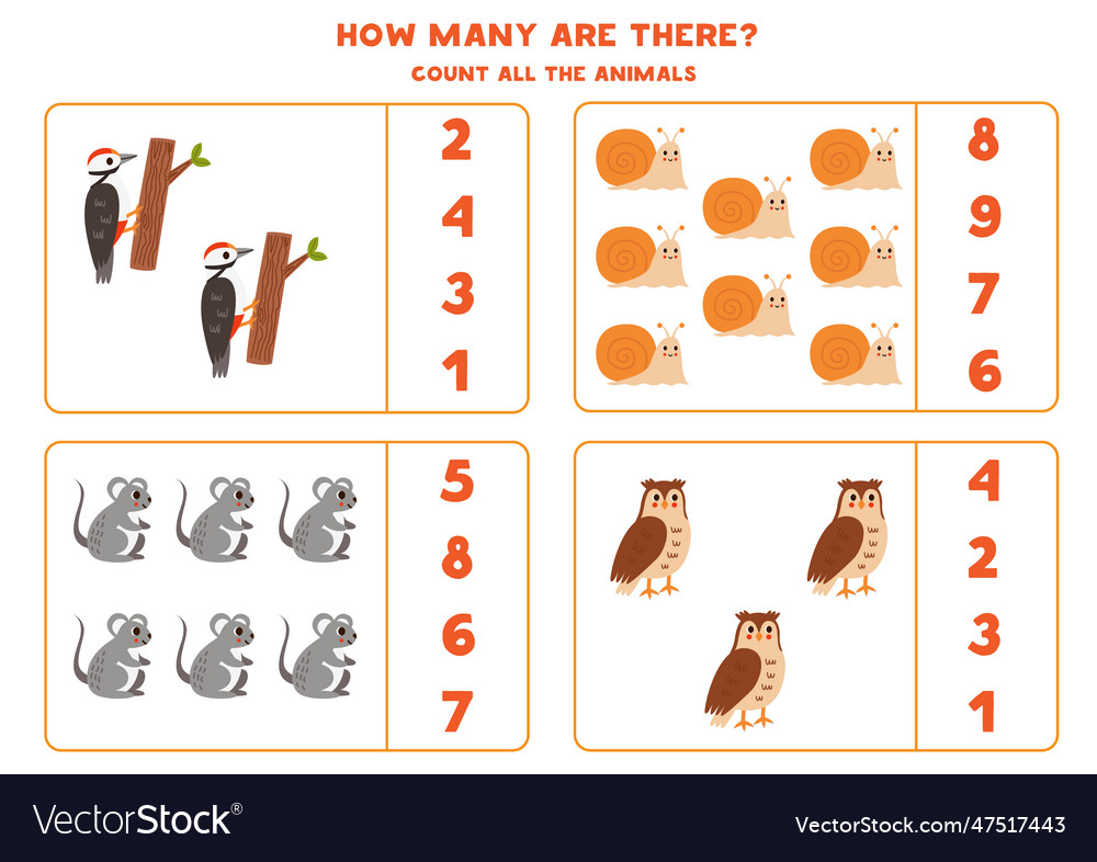 Counting game with cute woodland animals Vector Image