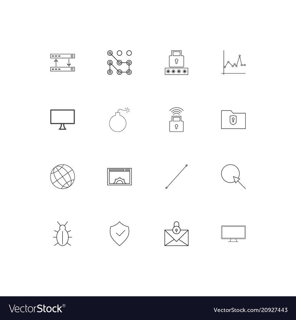 Internet security linear thin icons set outlined