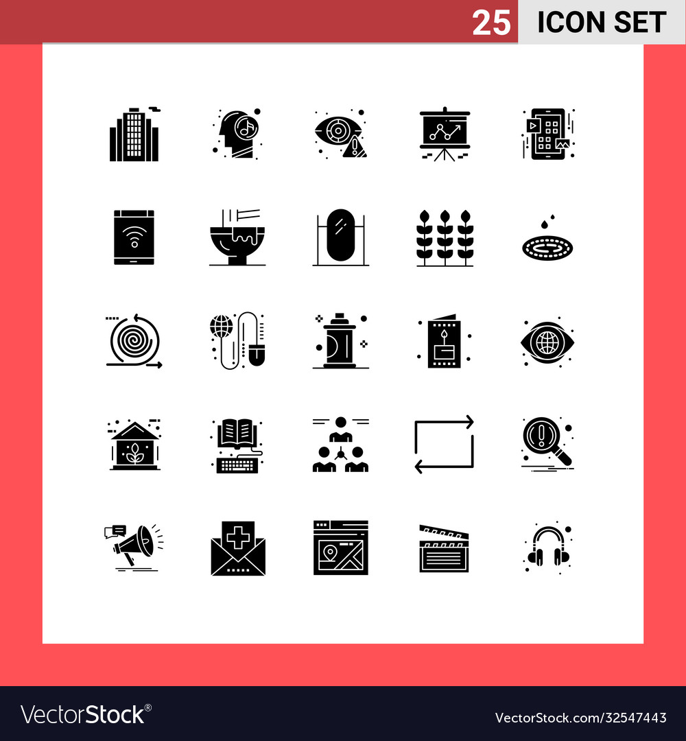 Mobile interface solid glyph set 25 pictograms