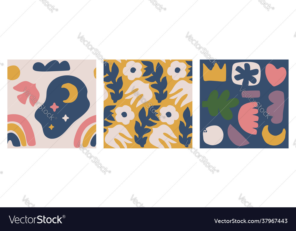 Seamless patterns with hand drawn doodle objects