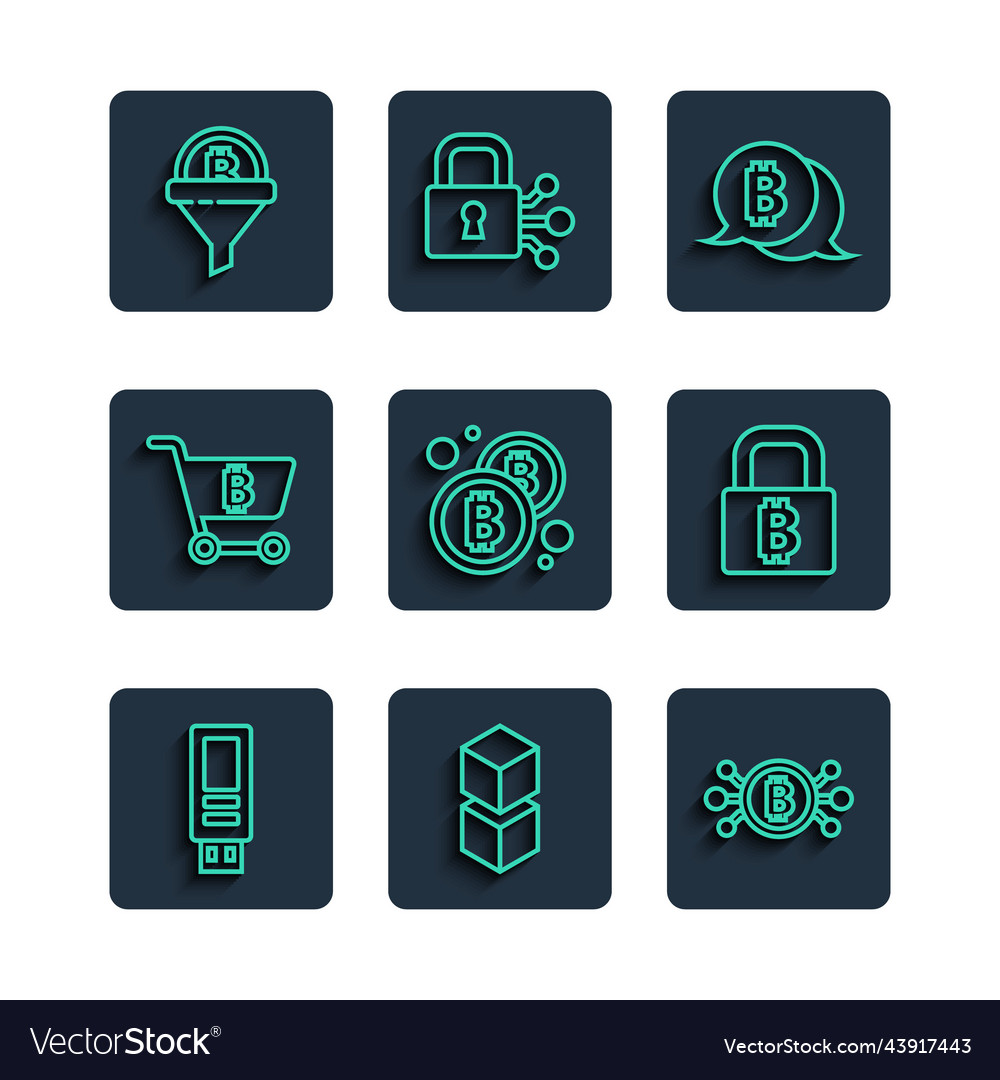 Set line usb flash drive blockchain technology vector image Set line usb flash drive blockchain technology