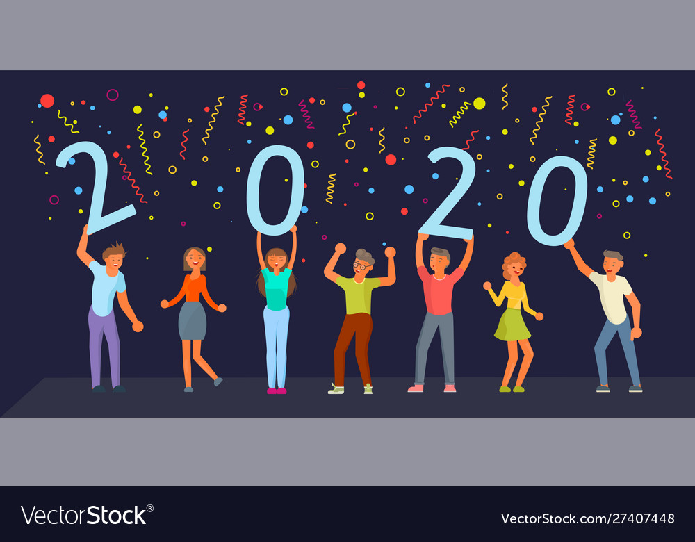 Banner with people hold 2020