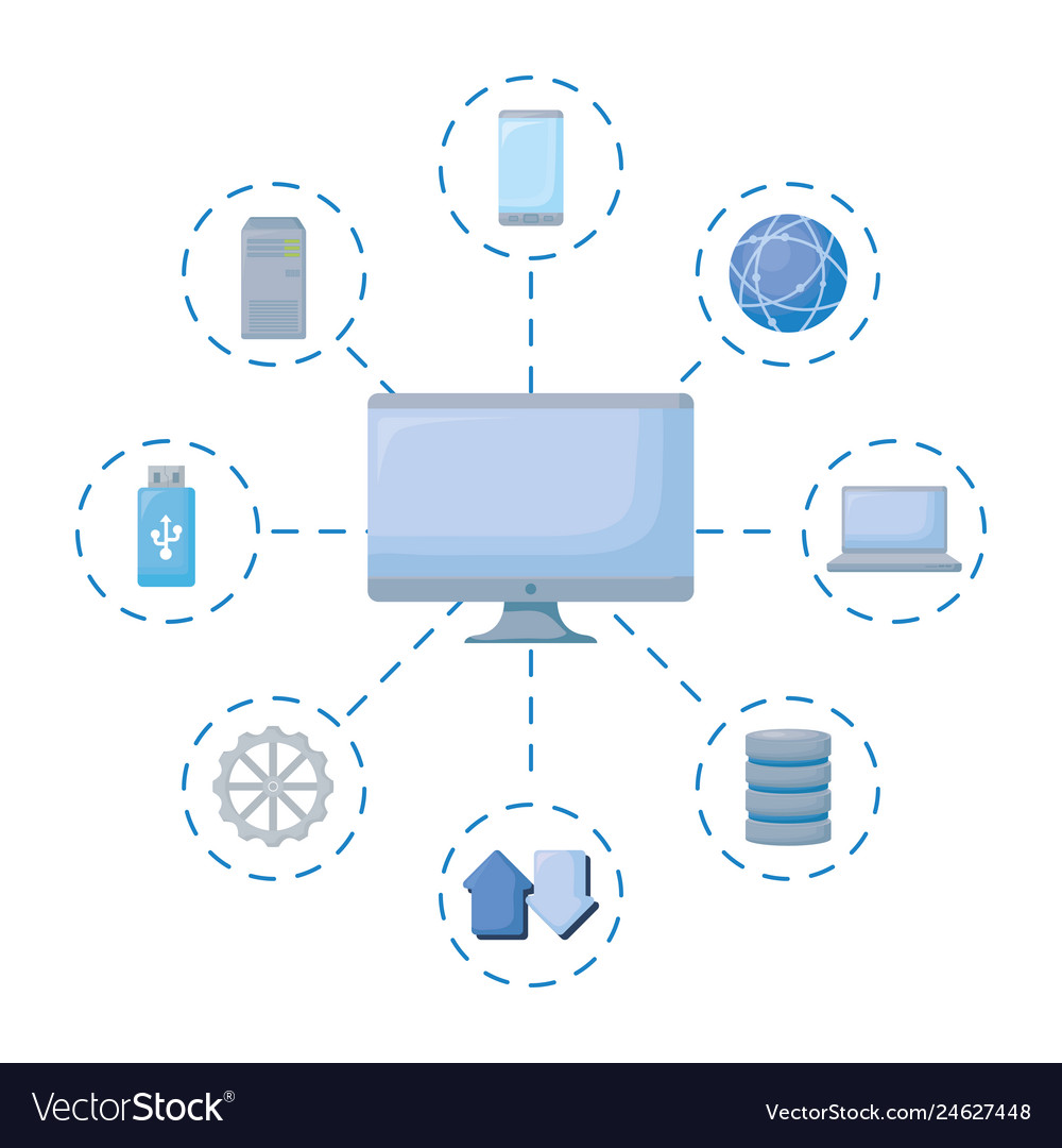 Computer monitor with data center icons
