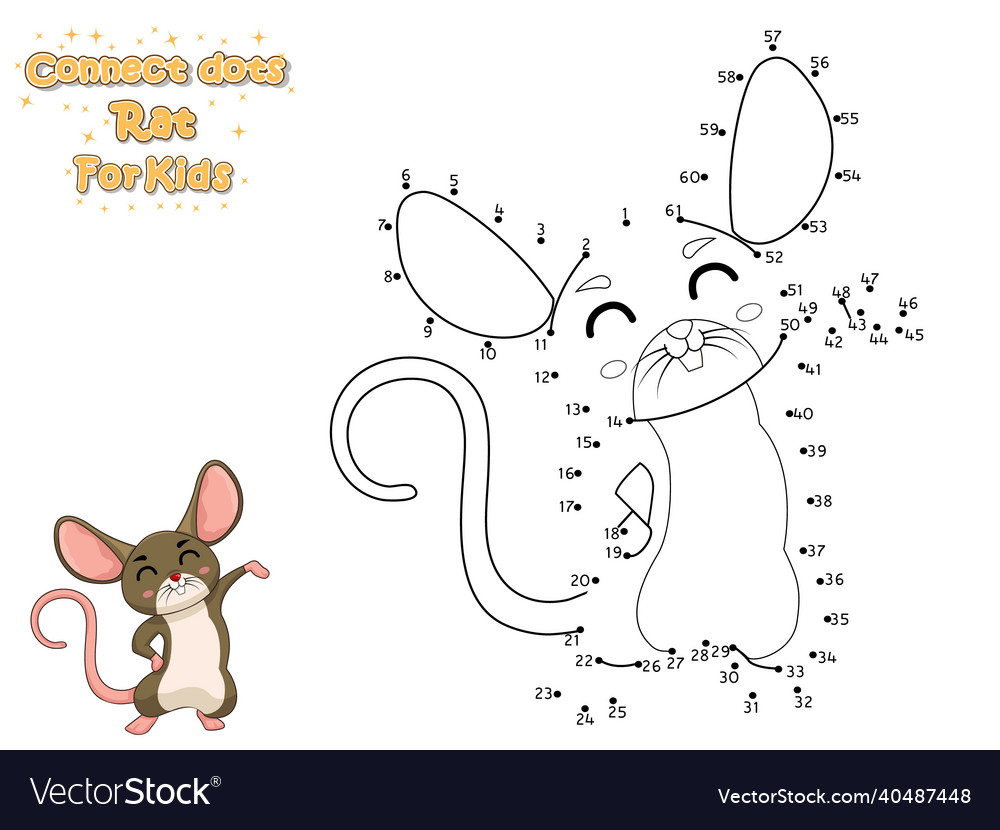 Connect the dots and draw cute cartoon rat Vector Image Connect the dots and draw cute cartoon rat Vector Image