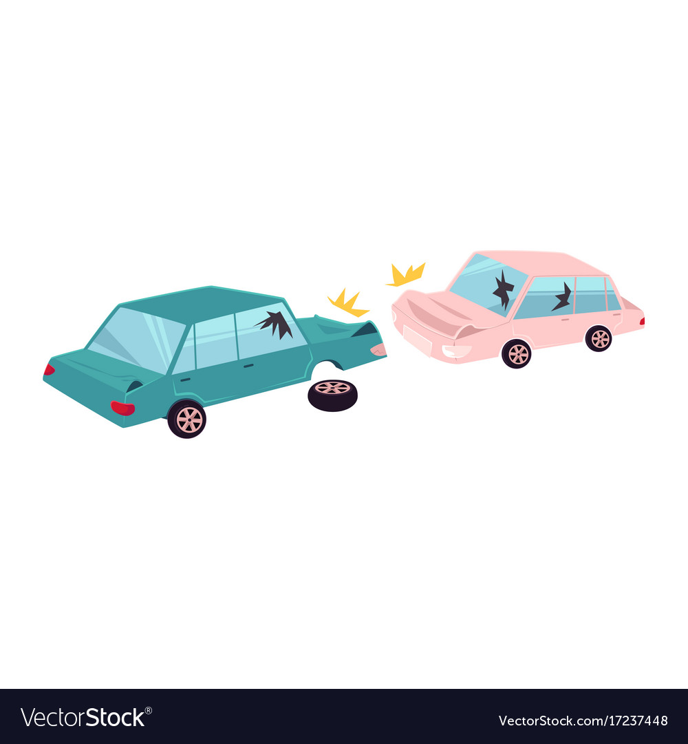 Flat cartoon car accident isolated