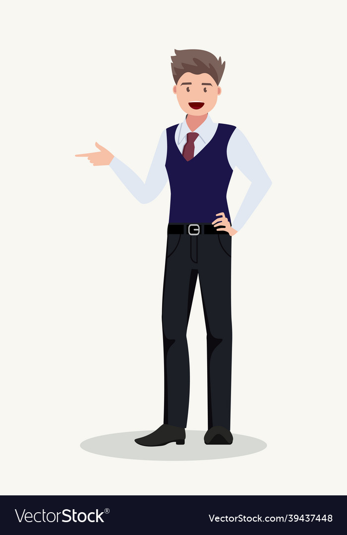 Happy man points out something presentation Vector Image