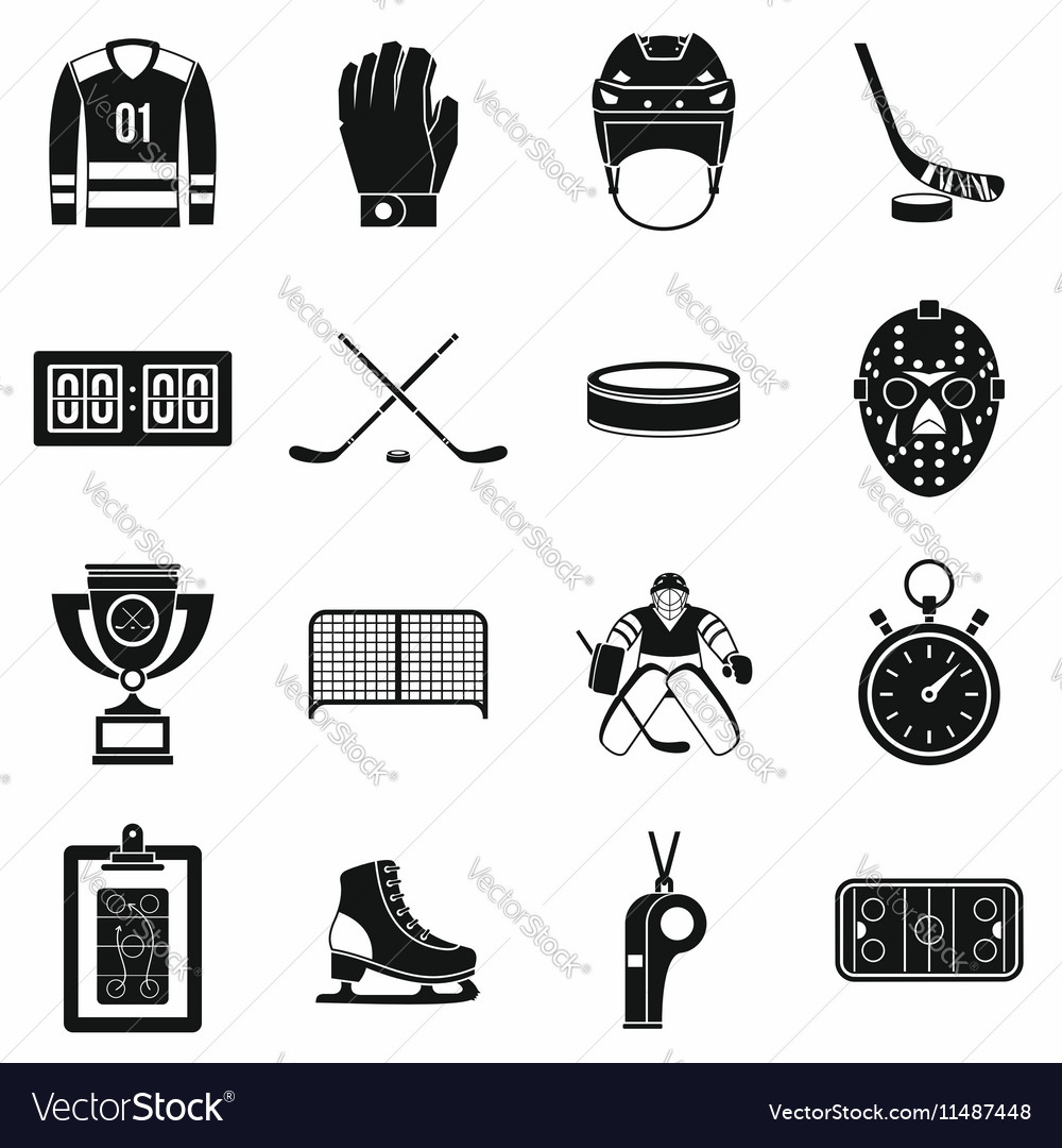 Hockey icons set simple style Royalty Free Vector Image