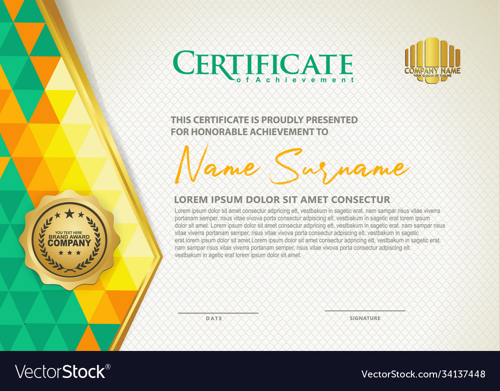 Horizontal certificate template with triangle vector image Horizontal certificate template with triangle