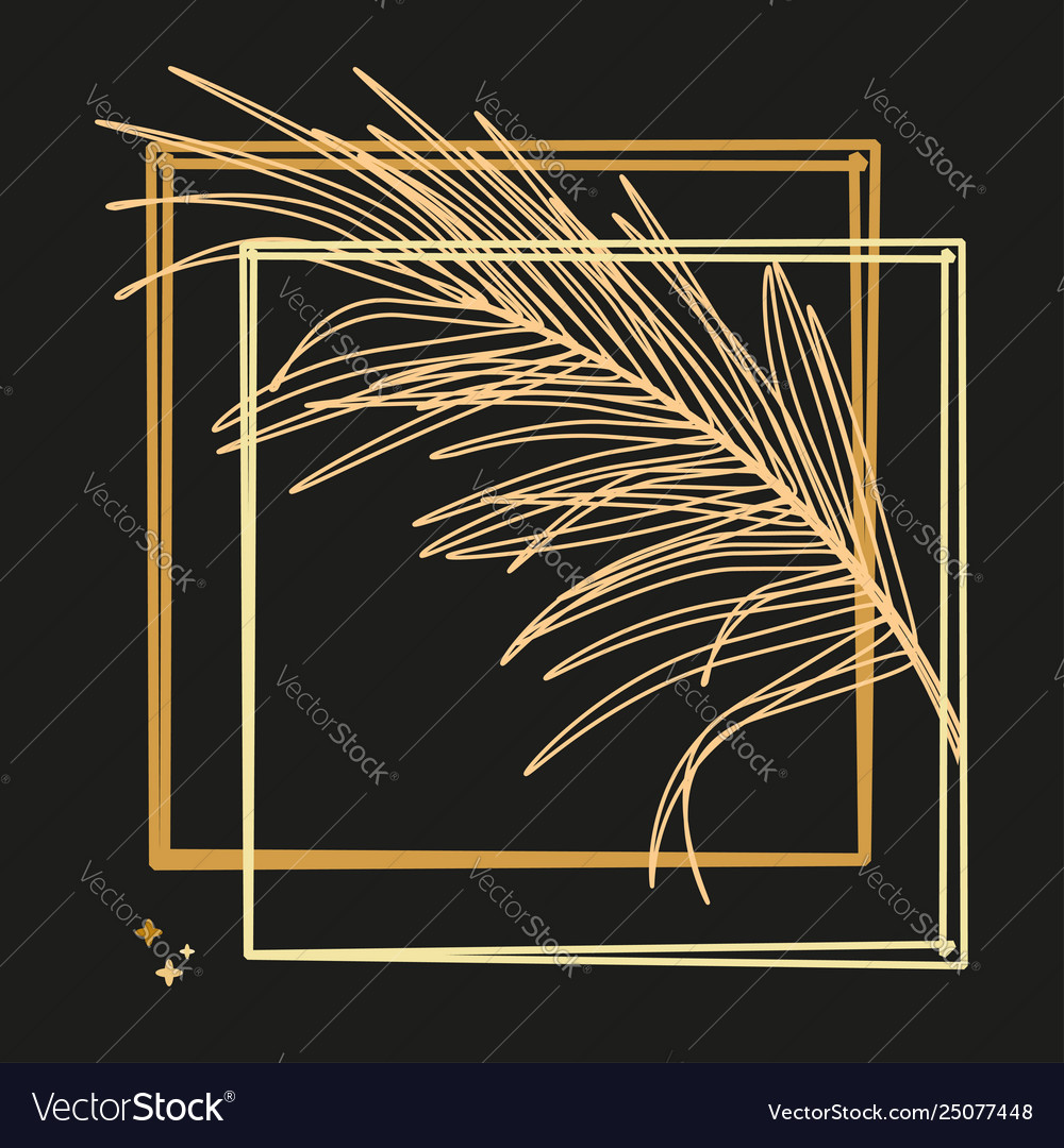 Palm leaves and luxurious frame in gold color