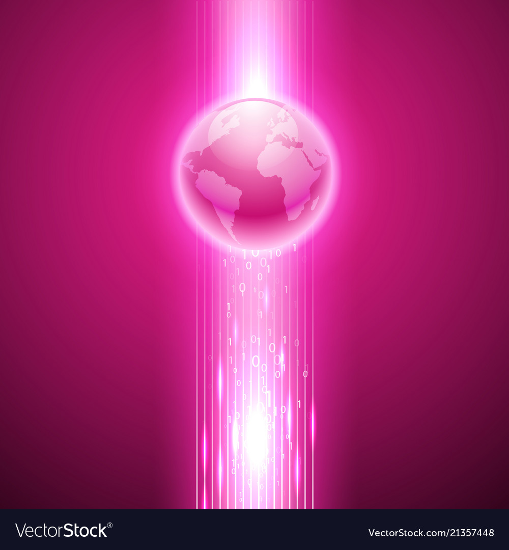 Pink background with binary code to the globe