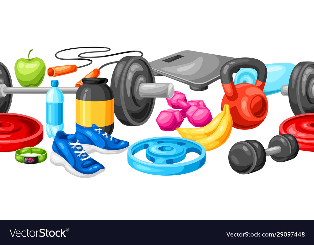 Seamless pattern with fitness equipment Royalty Free Vector