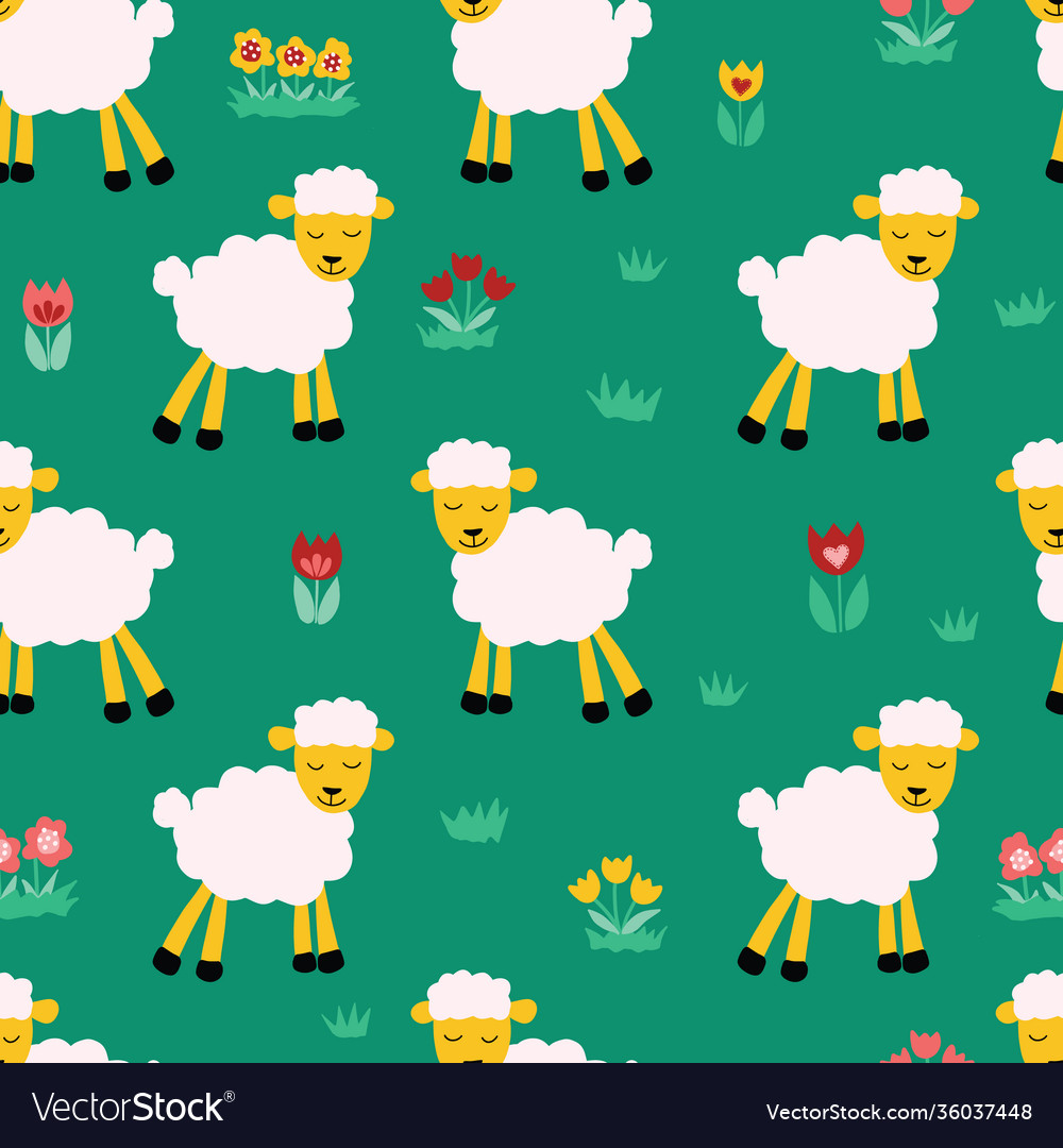 Seamless pattern with sheep on green background vector image Seamless pattern with sheep on green background