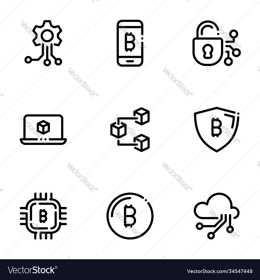 Set icons on a theme blockchain technology vector image Set icons on a theme blockchain technology