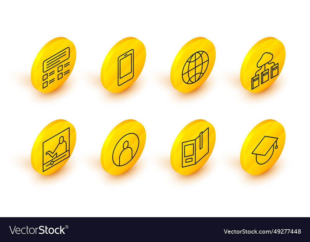 Set line graduation cap on globe open book create vector image Set line graduation cap on globe open book create