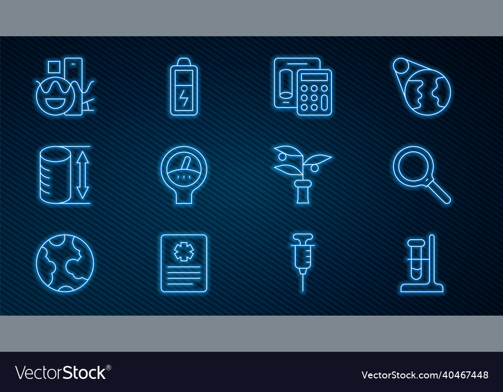 Set line test tube flask on stand magnifying vector image Set line test tube flask on stand magnifying
