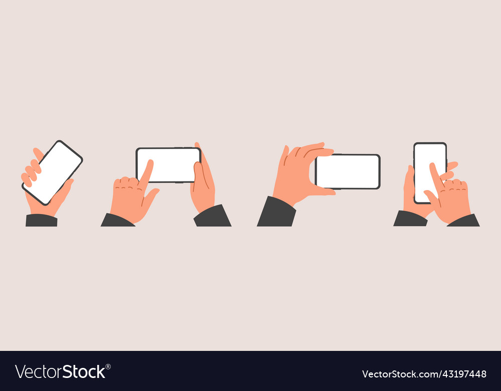 Set of human hands hold mobile phone