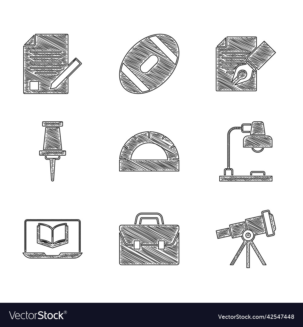 Set protractor grid briefcase telescope table vector image Set protractor grid briefcase telescope table