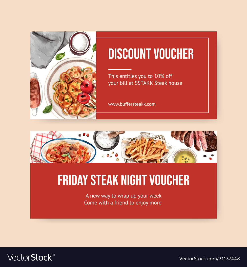 Steak voucher design with french fries grilled