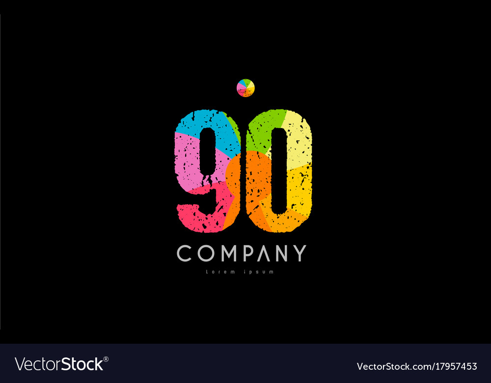 90 number grunge color rainbow numeral digit logo