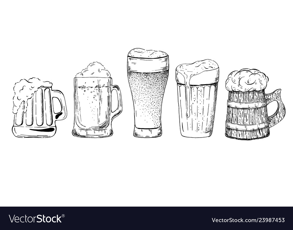 Beer glasses and mugs set Royalty Free Vector Image