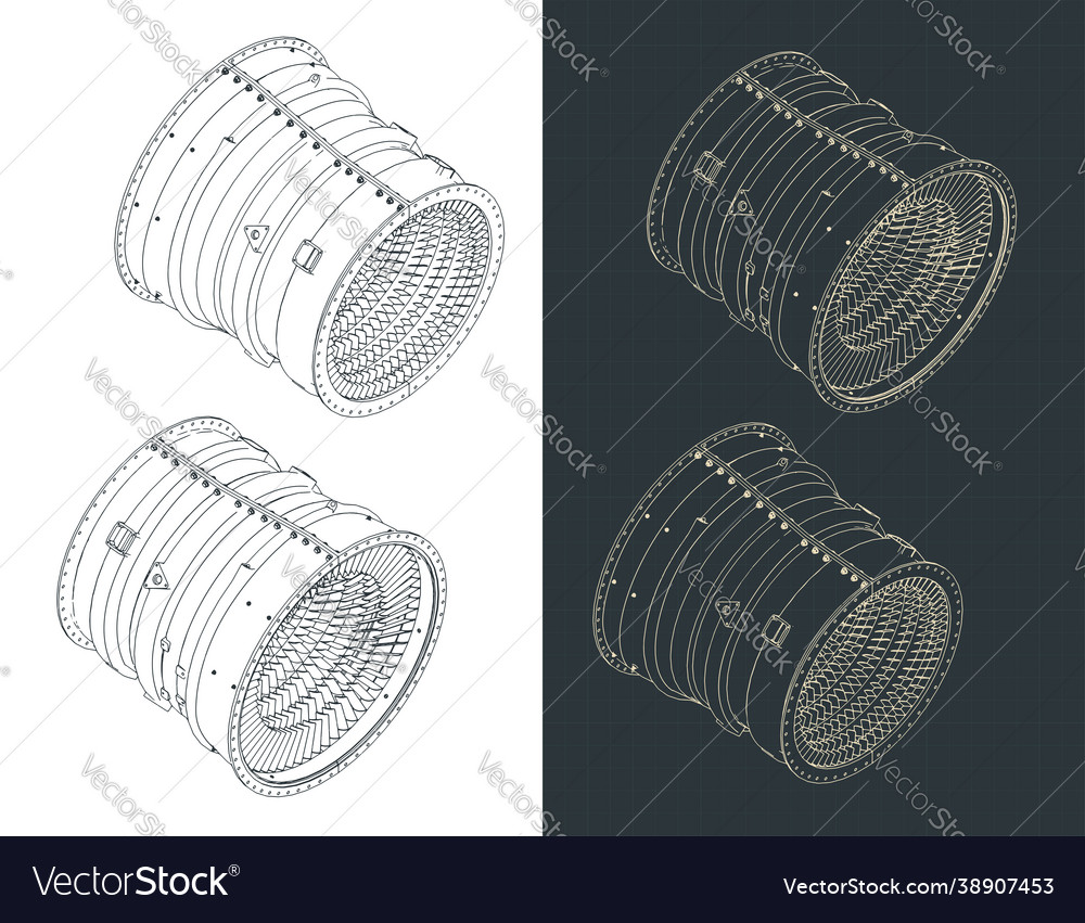 Compressor stator case from turbo jet isometric Vector Image
