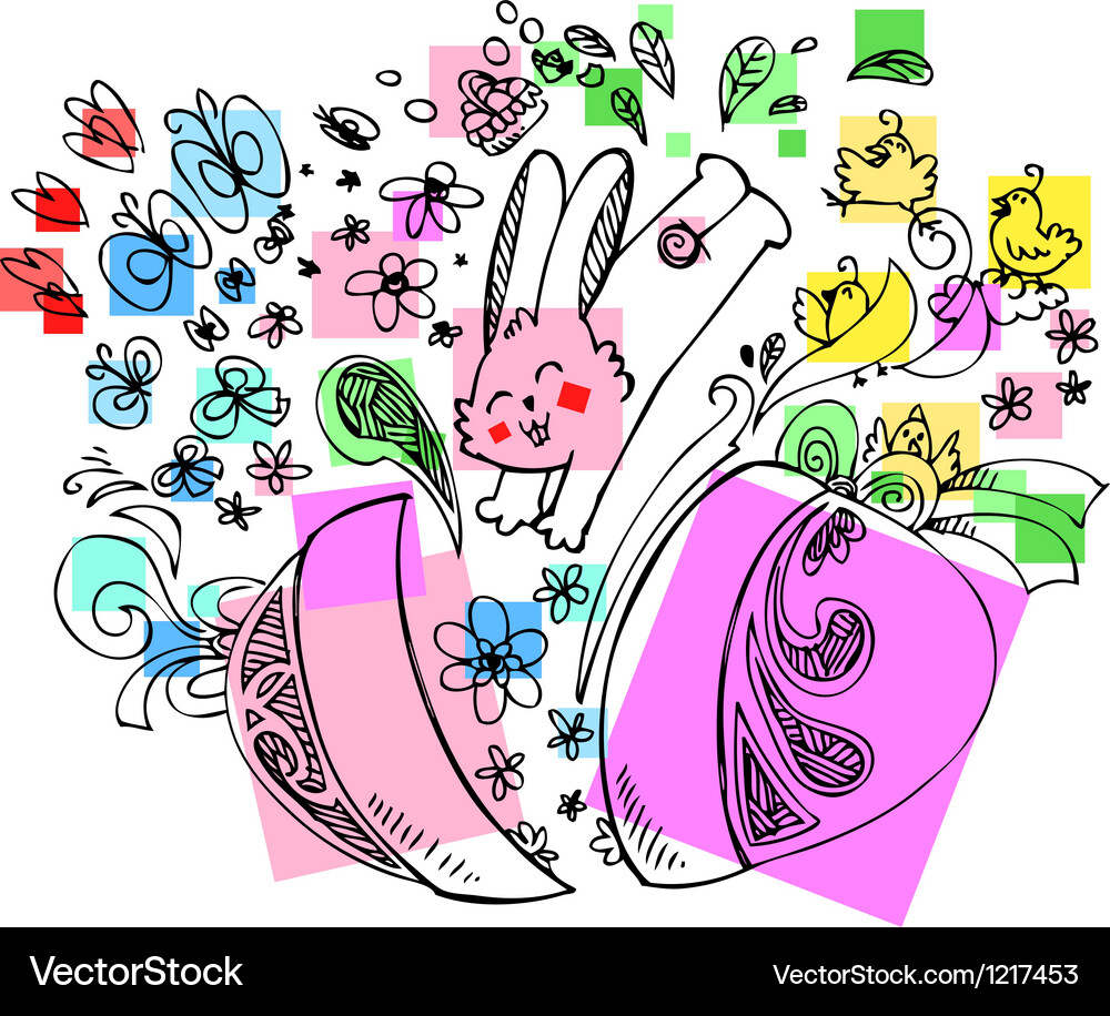 Decorated easter egg with jumping bunny Royalty Free Vector