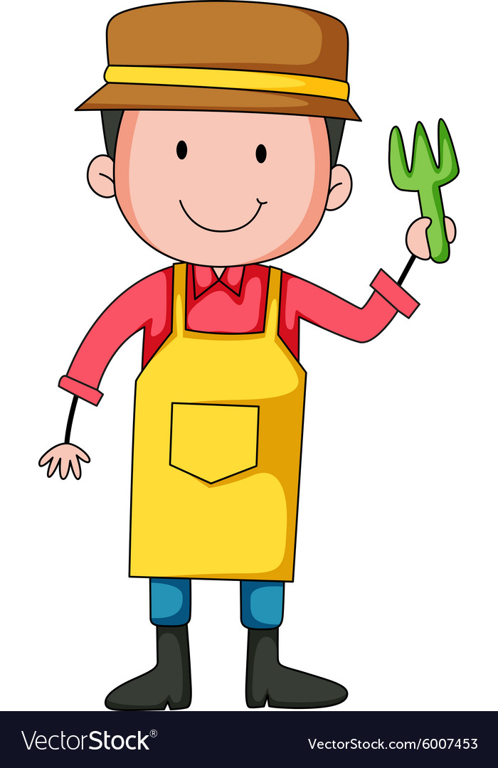 Gardener holding a planting fork Royalty Free Vector Image