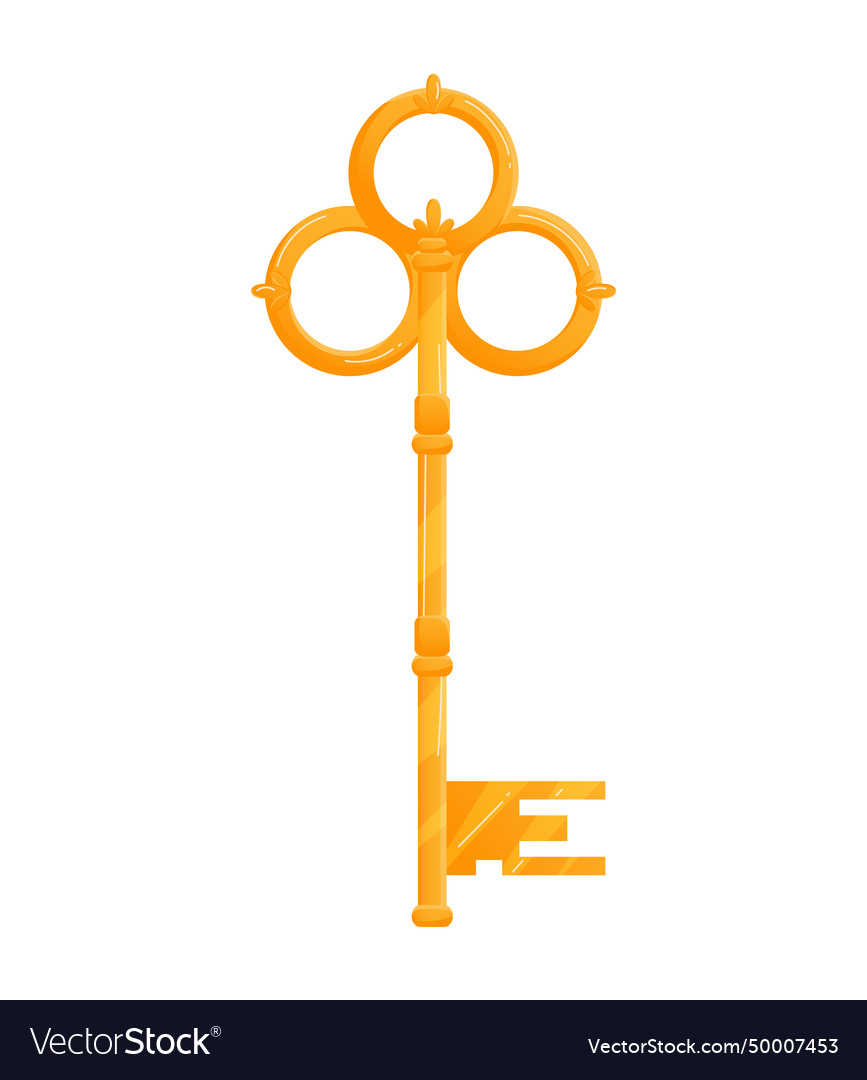 Golden key with intricate design standing upright