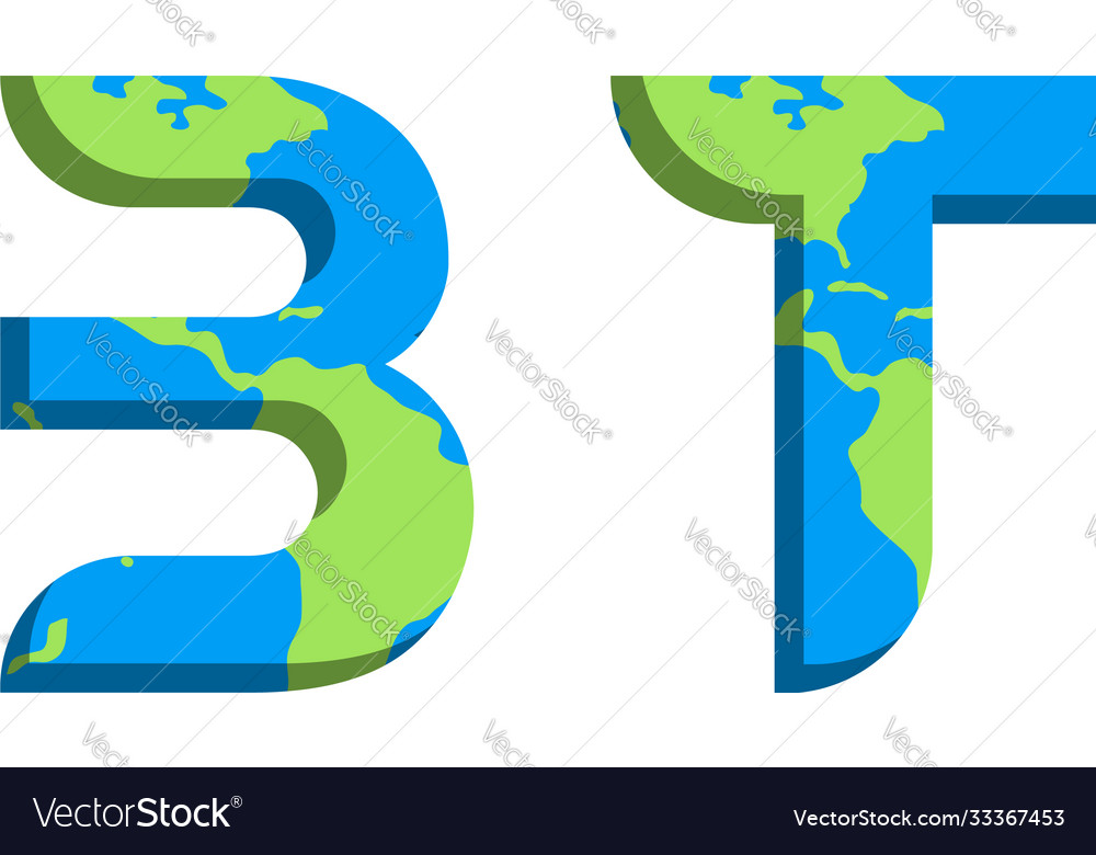 Initial bt logo design with world map style