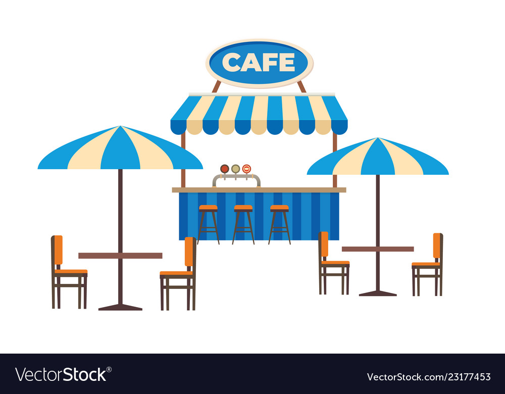 Outdoor Cafe with Tables and Umbrellas