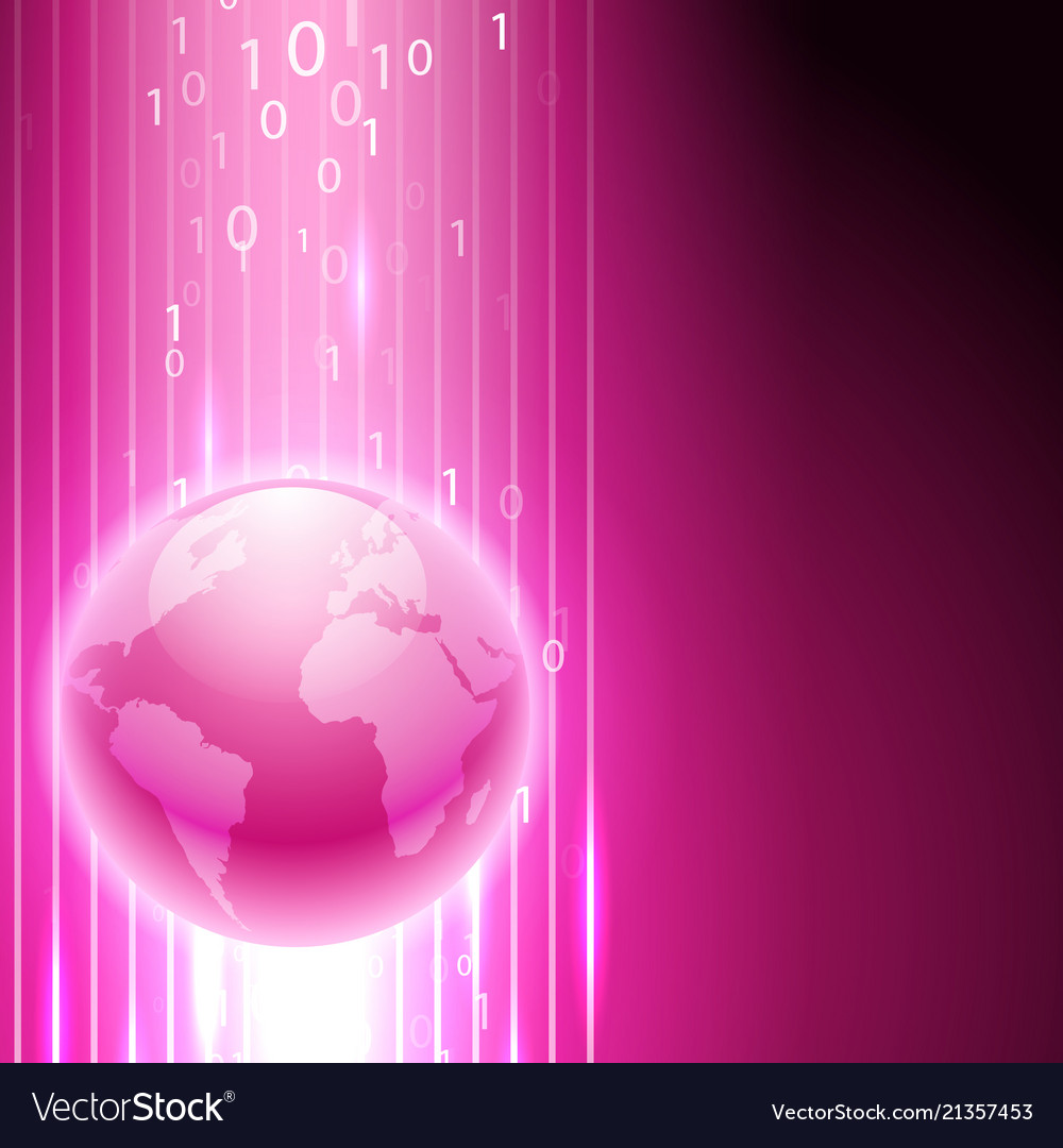 Rosa Hintergrund mit binären Code auf der Welt