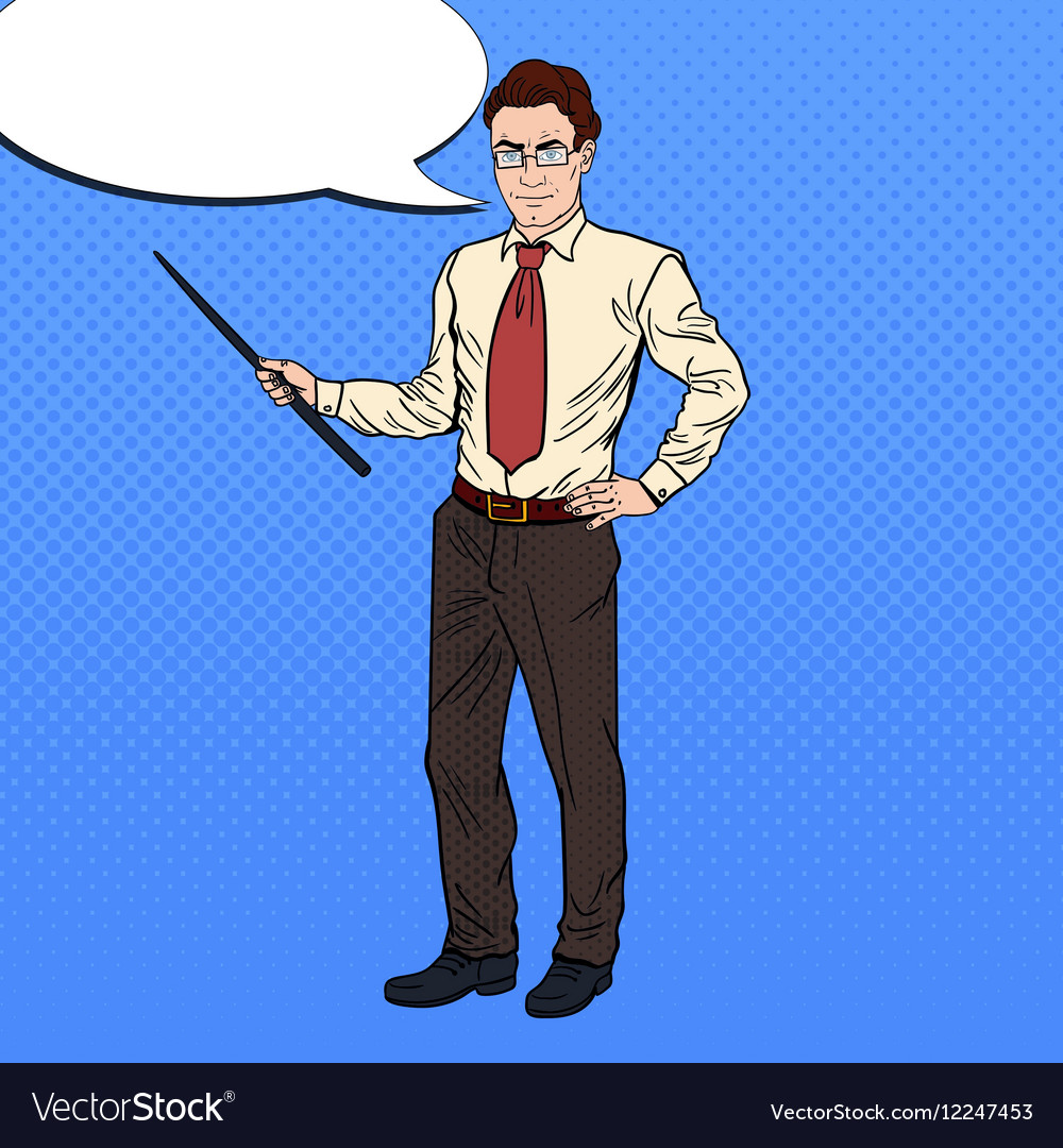 Pop art businessman with pointer stick