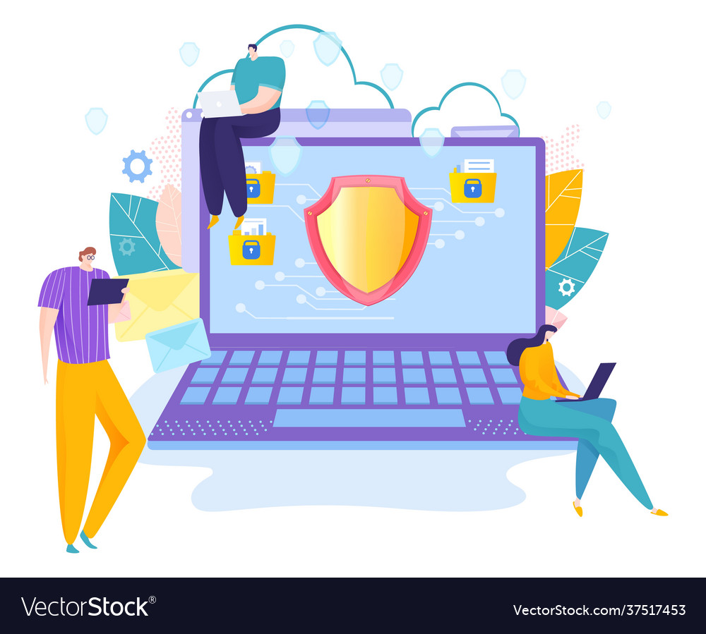 Programmer developer tiny character people laptop