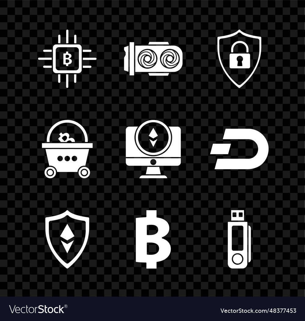 Set cpu mining farm shield security Vector Image Set cpu mining farm shield security