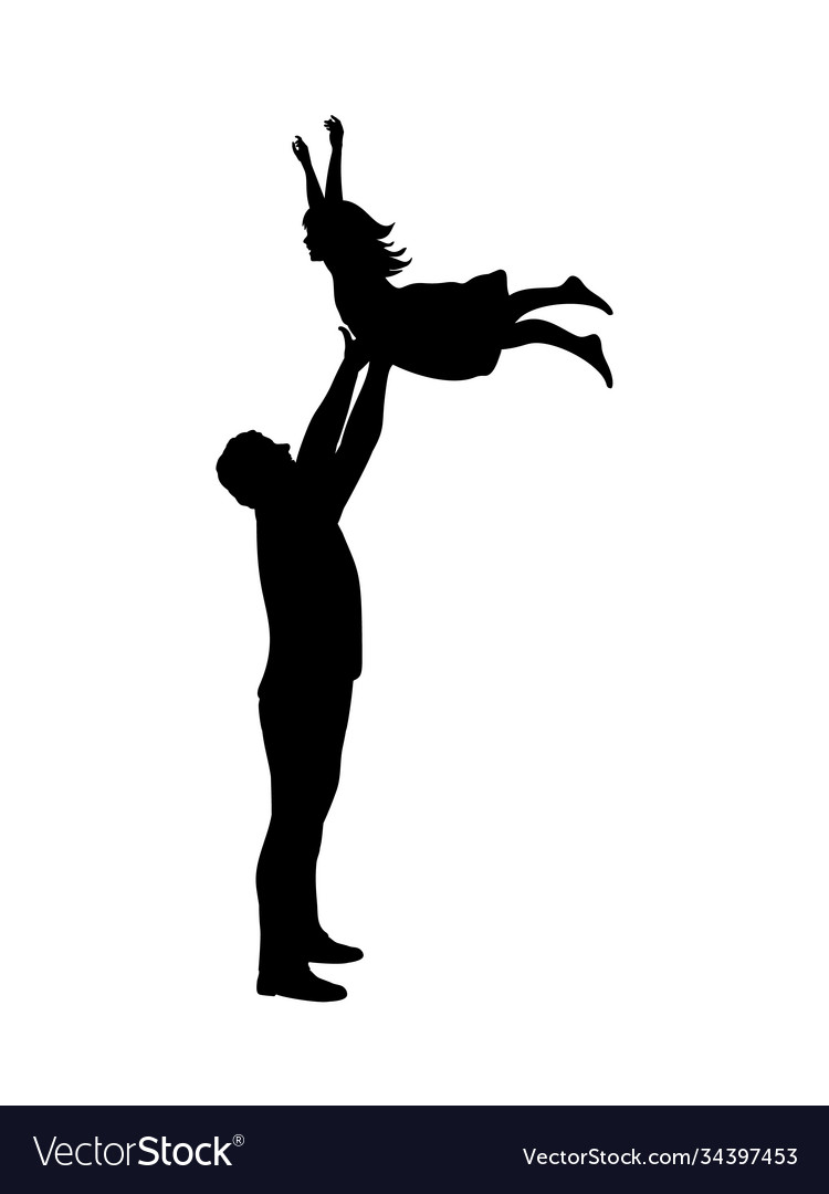 Silhouette father throwing daughte and catching Vector Image